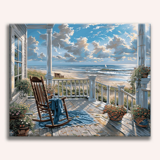 Peinture par numéro adulte Terrasse face à la mer, toile tendue 30×40 cm — Maison Artsen