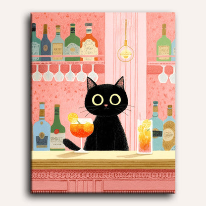 Peinture par numéro adulte Chat au Bar, visuel complet du design sur toile — Maison Artsen