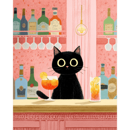 Peinture par numéro adulte Chat au Bar, visuel complet du design sur toile — Maison Artsen