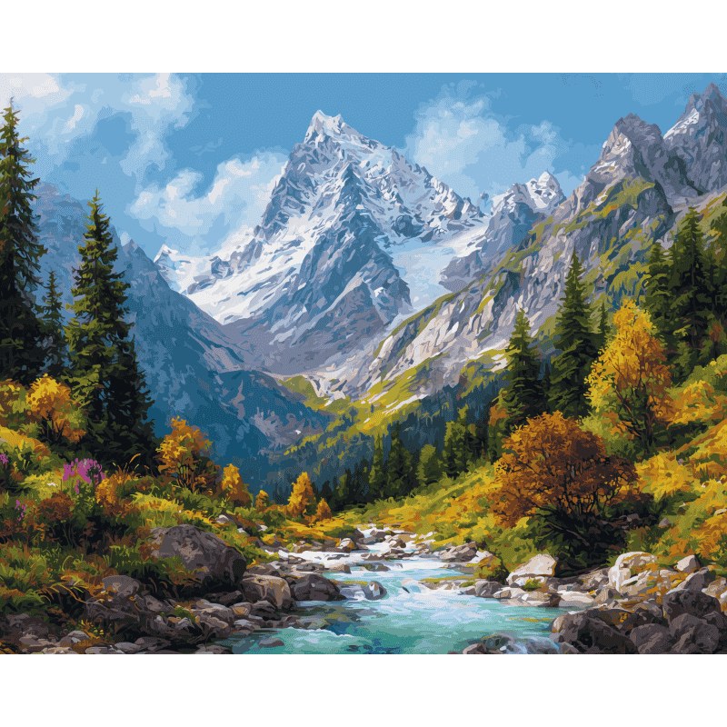 Modèle à peindre Torrent de Montagne, peinture par numéro 30×40 cm — Maison Artsen