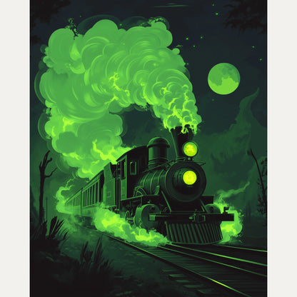 Peinture par numéro adulte Train Fantôme, visuel complet du design — Maison Artsen