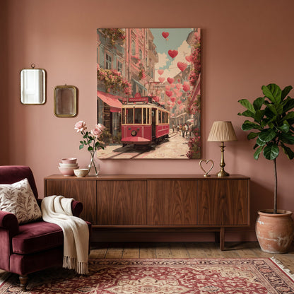 Tableau peinture par numéro Tramway de l'Amour accroché dans un intérieur décoré — Maison Artsen