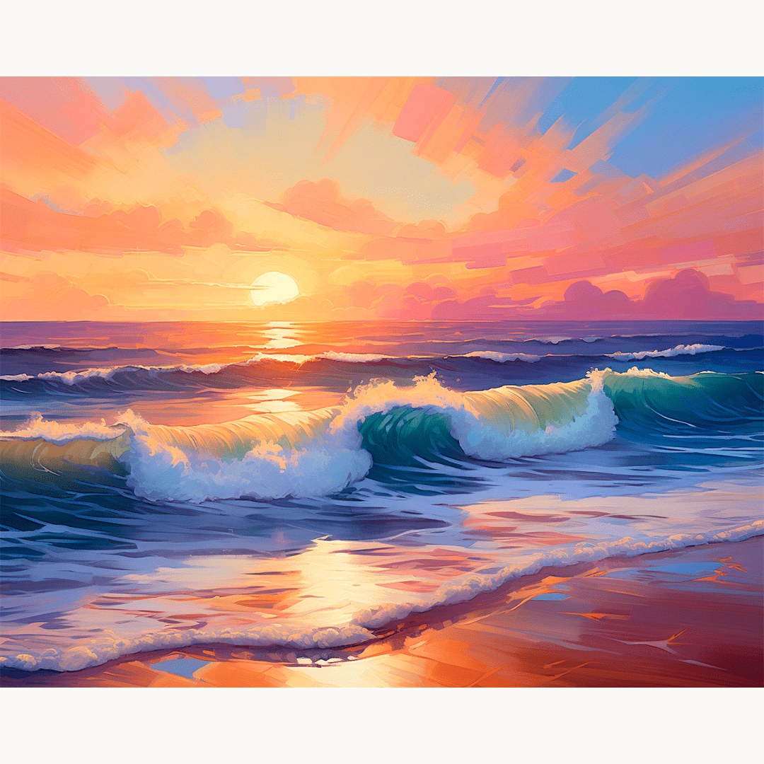 Modèle à peindre Vagues au Coucher de Soleil, peinture par numéro 30×40 cm — Maison Artsen
