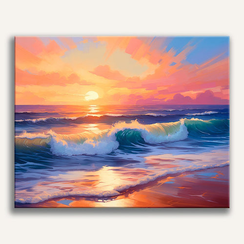 Peinture par numéro adulte Vagues au Coucher de Soleil, toile tendue 30×40 cm — Maison Artsen