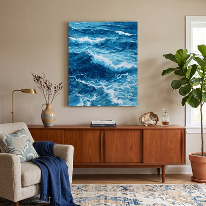 Tableau peinture par numéro Vagues de l'Océan accroché dans un intérieur décoré — Maison Artsen