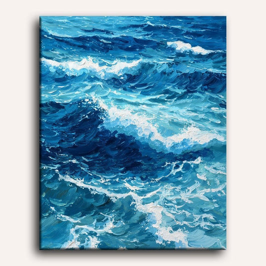 Peinture par numéro adulte Vagues de l'Océan, visuel complet du design sur toile — Maison Artsen