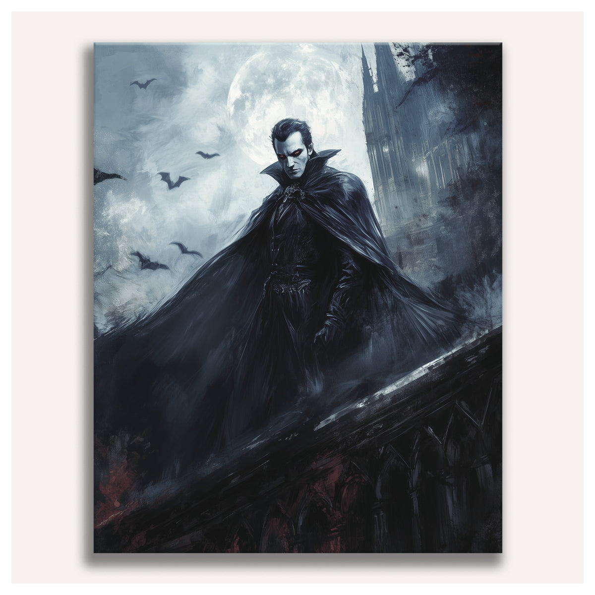 Peinture par numéro adulte Vampire sous la Lune, visuel complet du design sur toile, Maison Artsen