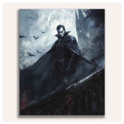 Peinture par numéro adulte Vampire sous la Lune, visuel complet du design sur toile, Maison Artsen