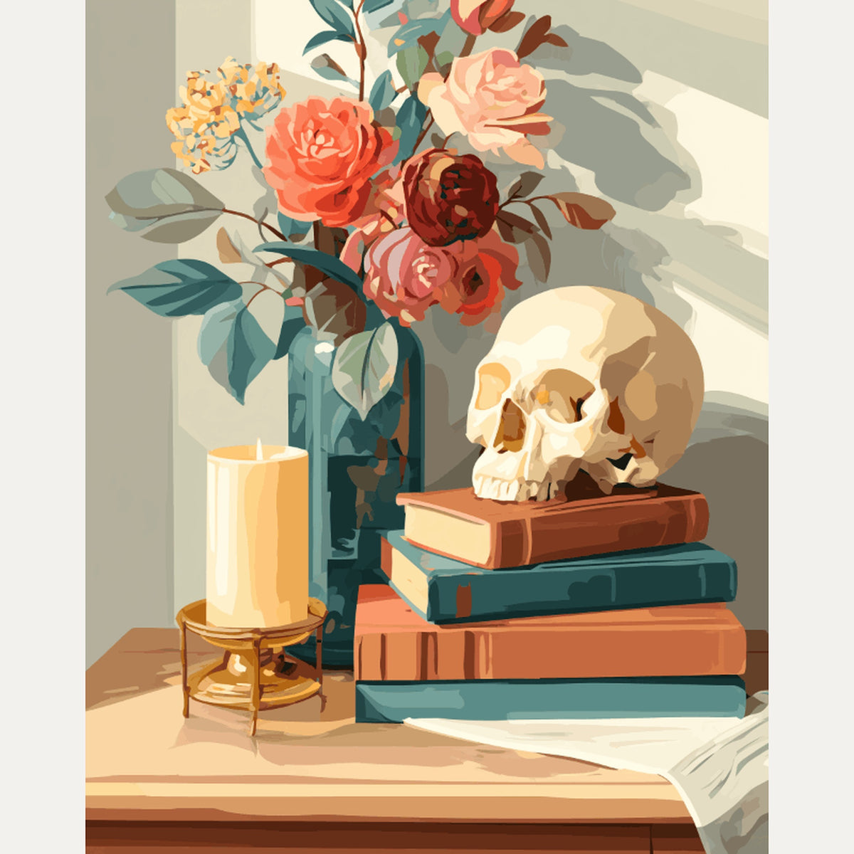 Peinture par numéro adulte Vanité Fleurie, visuel complet du design — Maison Artsen