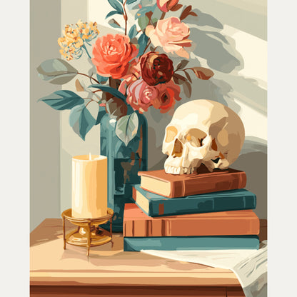 Peinture par numéro adulte Vanité Fleurie, visuel complet du design — Maison Artsen