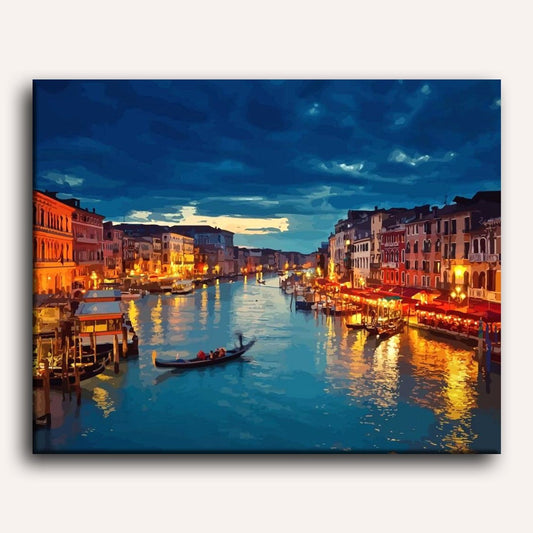 Peinture par numéro adulte Venise Nocturne, visuel complet du design sur toile — Maison Artsen