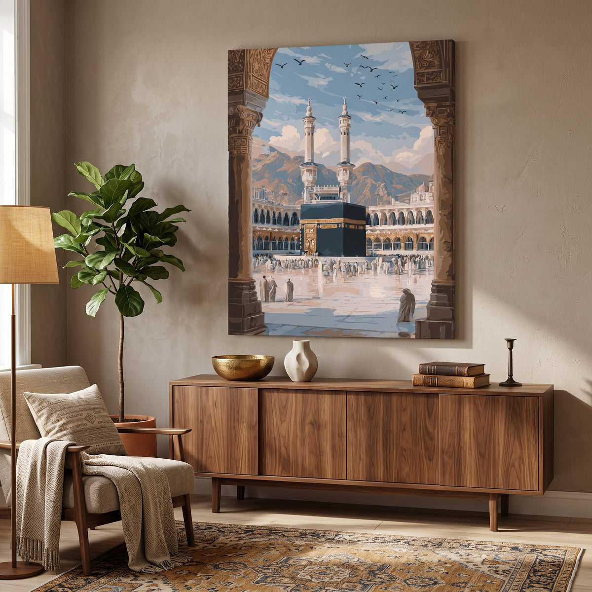 Tableau peinture par numéro Vers la Kaaba accroché dans un intérieur décoré — Maison Artsen