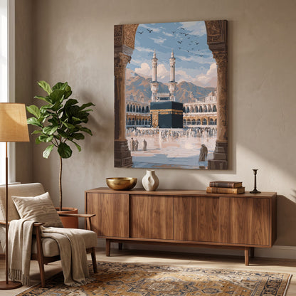 Tableau peinture par numéro Vers la Kaaba accroché dans un intérieur décoré — Maison Artsen