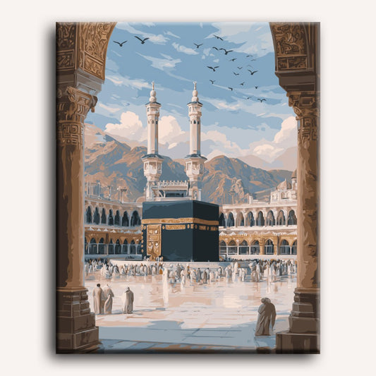 Peinture par numéro adulte Vers la Kaaba, visuel complet du design sur toile — Maison Artsen