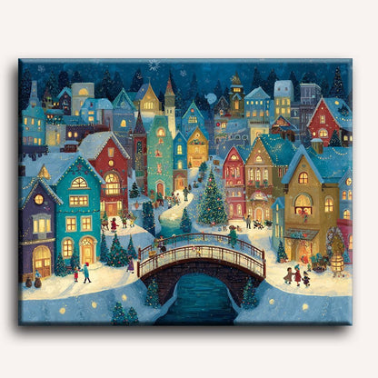 Modèle à peindre Village de Noël Enneigé, peinture par numéro 30×40 cm — Maison Artsen