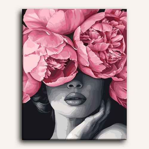 Peinture par numéro adulte Visage aux Pivoines, toile tendue 30×40 cm — Maison Artsen