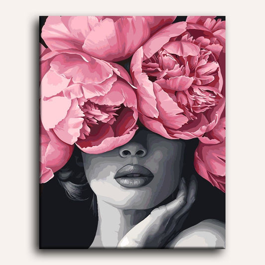 Peinture par numéro adulte Visage aux Pivoines, toile tendue 30×40 cm — Maison Artsen