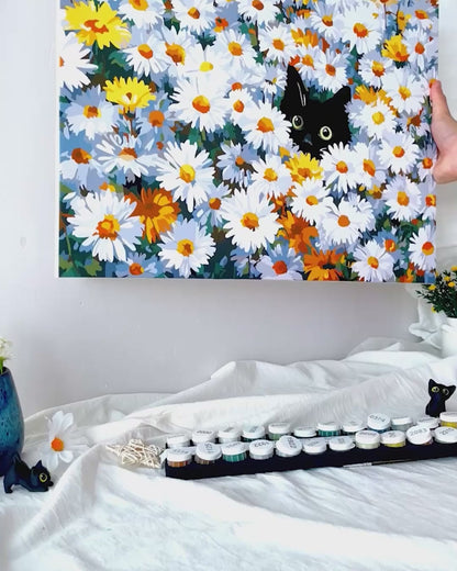 Chat dans les Marguerites | Peinture par numéro 30×40 cm