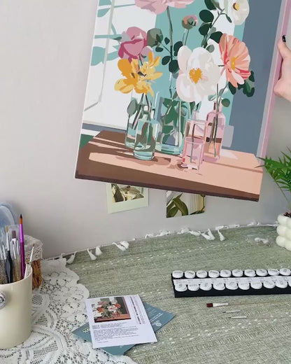 Bouquet dans un vase en verre | Peinture par numéro 30×40 cm